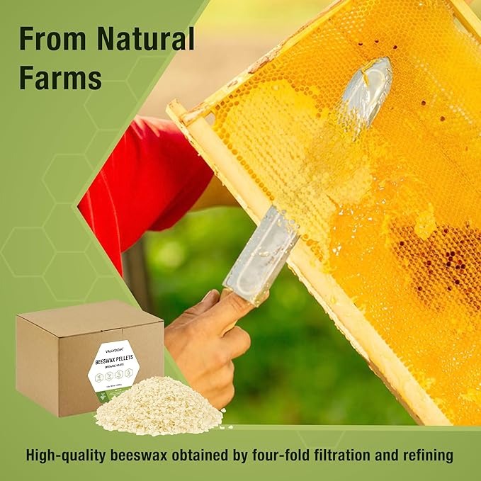 VALLYDOM Organic Beeswax Pellets - 2268g White Beeswax Pastilles, Pure Natural Bulk Bees Wax Pellets for DIY Beeswax Making Candles Skin Care Lip Balm Soap Lotion (5lb)