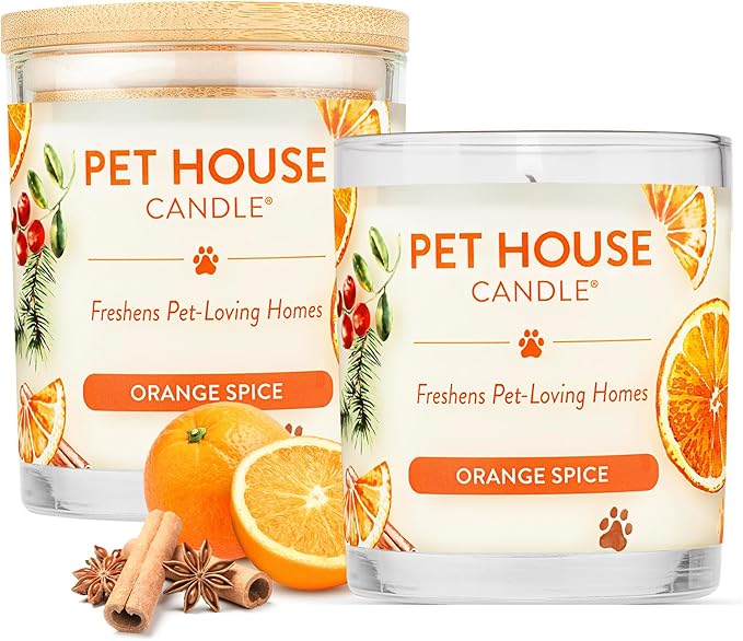 One Fur All Pet House Fall Candles, Long Lasting, Clean Burning, Soy Wax Scented Candles for Pet Odor, Orange Spice, 2 Pack