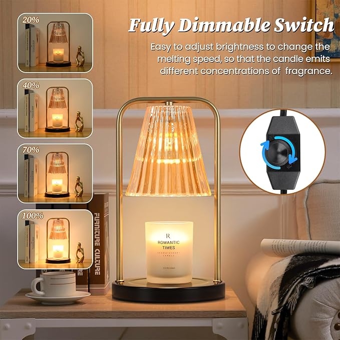 Candle Warmer Lamp for Jar Candles, Mothers Day Gifts for Mom, Vintage Electric Candle Melter House Warming Gifts Home Bedroom Decor, Dimmable Melt Warmer for Scented Wax with 2 Bulbs