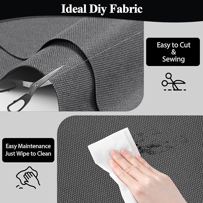 Foreate Waterproof Canvas Fabric by The Yard 600D Fade & UV Resistant Indoor Outdoor Oxford Fabric 58” W Upholstery Polyester Material for Patio Chairs Tent Camping DIY, 5 Yard Grey