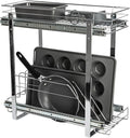 Household Essentials Glidez Multipurpose Chrome-Plated Steel Pull-Out/Slide-Out Dual-Sliding Storage Organizer for Cookware and Bakeware - 2-Tier Design - Fits Standard Size Cabinet or Shelf, Chrome