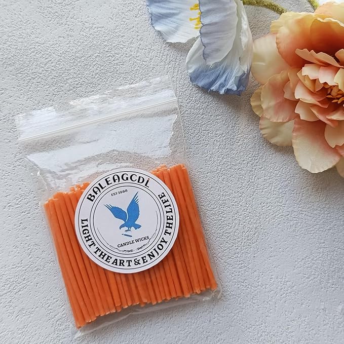 Pearled Candle Wick 2.2 Inch Orange Cotton Wicks 100-Pack - Premium Metal-Free & Lead-Free Candle Wicks for Candle Making