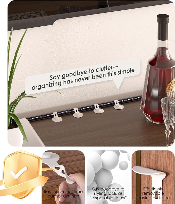 Nearockle Cable Management Under Desk, Adjustable Self-Adhesive Silicone Cable Ties Cord Organizer, Reusable Heavy-Duty Cord Holder Under Table for Office, Home, School (20Pcs-White)