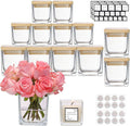 CONNOO 12 Pack 9oz, 3oz Clear Square Candle Jars for Making Candles, Thick Glass Bulk Empty Candle Containers with Airtight Bamboo Lids for Candle Making, Sticky Warning Labels - Dishwasher Safe