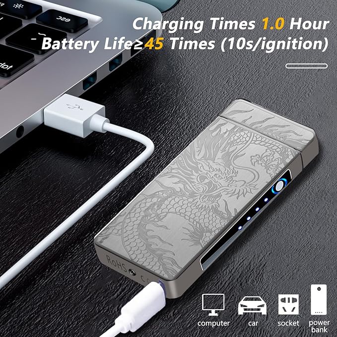 Dragon Lighter Electric Lighters Rechargeable Windproof Flameless Plasma Arc Lighter Luxury Metal Cool Lighters,lighters for Candle,Incense Stick