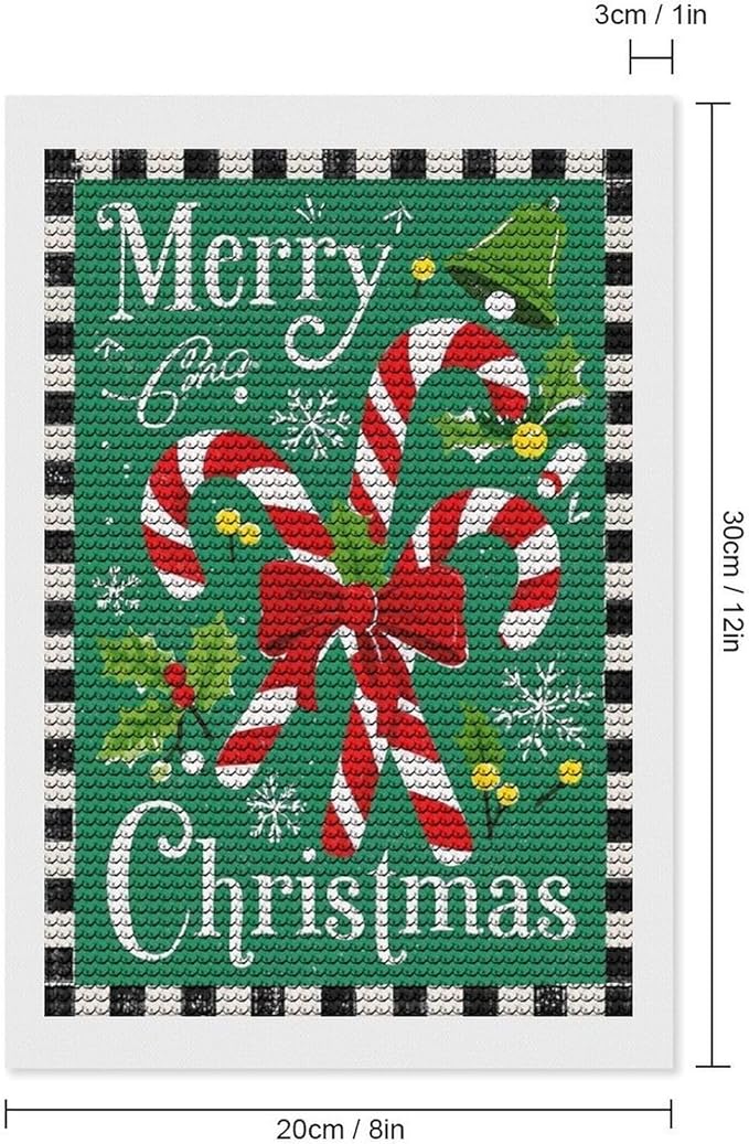 AIVKIEJK Diamond Painting Kits for Adults - Festive Merry Christmas Red Bow, Candy Cane & Bell Painting DIY 5D Full Drill Diamond Dots Paintings with Diamonds Gem Art and Crafts Home Decor 8"x12"