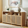 63’’ Rattan Sideboard Cabinet, Boho Mid Century Modern Credenza Buffet Table & TV Console with Adjustable Shelves and Open Storage for Living Room, Hallway, Entryway, Kitchen & Dining, Natural