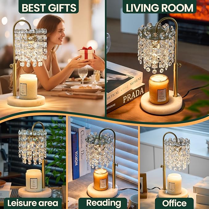 Candle Warmer Lamp with Timer Dimmer Adjustable Height for New Home Bedroom,Vintage Home Decor for Scented JaR 3 Bulbs for New Home Decor, Women Mom Christmas Birthday Gifts,Black (Gold)