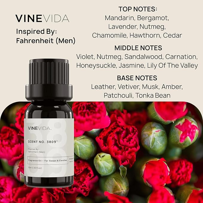 VINEVIDA [0.33 Oz] Scent No. 3809 Inspired by Fahrenheit (Men); Fragrance Oil for Candle Making and Soap Making - Premium Candle Scents for Soy Candles