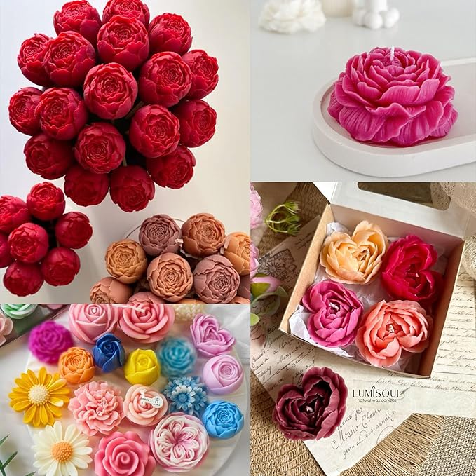 6 PCS Flower Candle Resin Molds Silicone Flower Mold,3D Heart Rose Silicone Mold for Candle Soap Chocolate Making Valentine Mother Day Silicone Mold Rosas Silicona para Velas