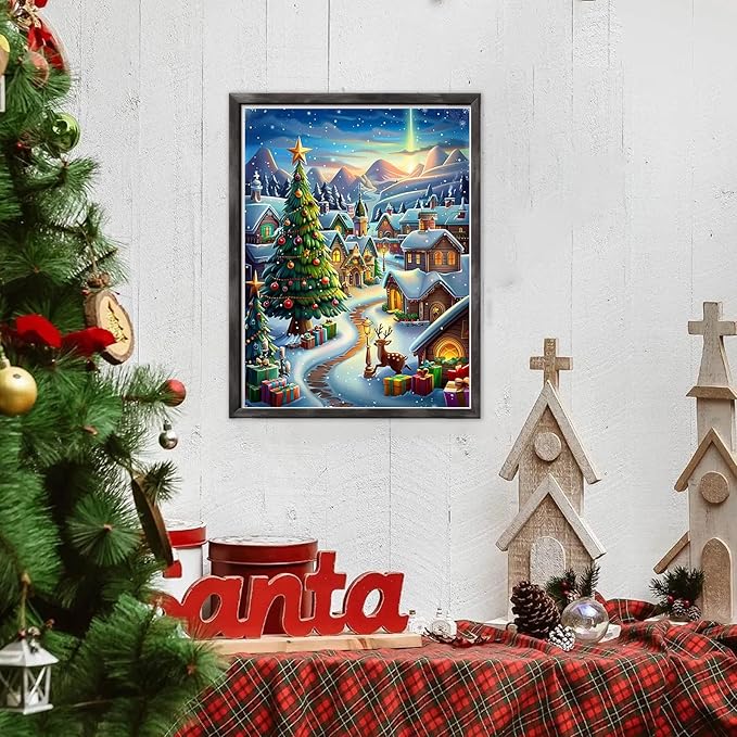 DOMROM Christmas Diamond Painting Kits, Village 5D Diamond Art Kits,Gem Art Painting with Diamonds Dots, Arts and Crafts for Beginners Adult Wall Decor 12 x 16inch