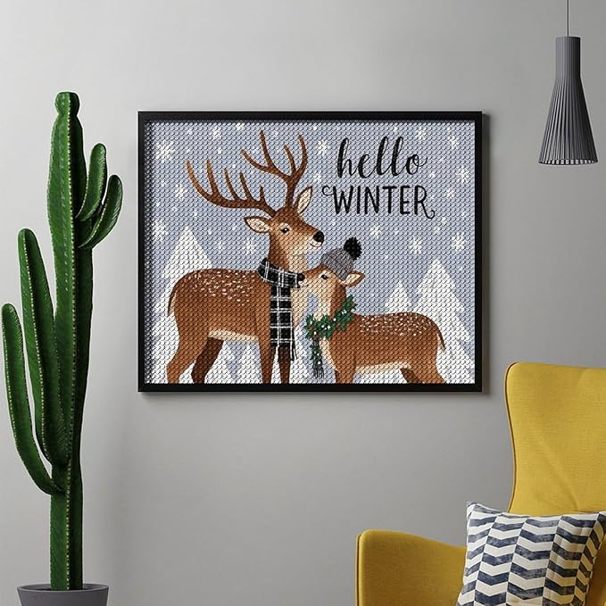 AIVKIEJK Diamond Painting Kits for Adults - Reindeer Snowflake Winter Seasonal Painting DIY 5D Full Drill Diamond Dots Paintings with Diamonds Gem Art and Crafts Home Decor 16"x20"
