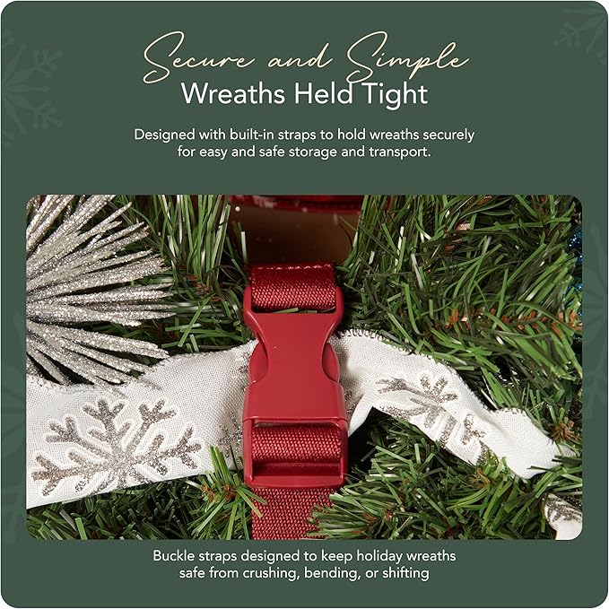 Covermates Keepsakes Deluxe Wreath Storage Bag – Heavy-Duty Polyester with Buckle Strap & Structured Interior – Protective Holiday Organizer with Handles, D-Ring & Label Window, Red Snowflake
