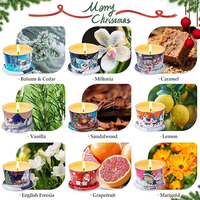 18 Pack Scented Candle Sets | Merry Christmas Aromatherapy Traverl Jar Candles | Soy Wax Candle Sets with 10% Essential Oils for Home and Travel |Gift Sets for Christmas Women