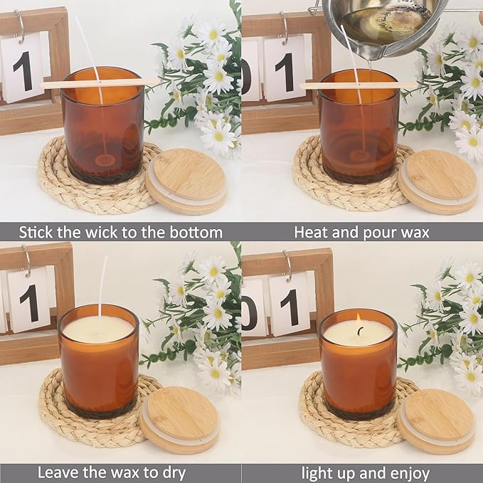 MILIVIXAY 12 Pack 10 OZ Amber Thick Glass Candle Jars with Lids - Bulk Empty Candle Jar for Making Candles - Spice, Powder Containers.