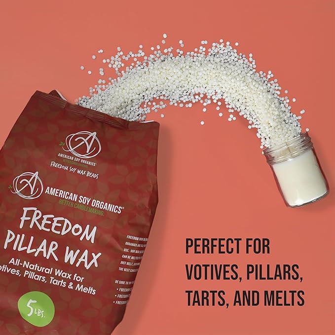 American Soy Organics Freedom Soy Wax Beads for Pillar Candle Making - Natural Supplies - Paraffin-Free, Beeswax-Free Wax for Votives, Pillars, Tarts, Tealights and Melts 5 lb