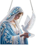 AiYuanzsh Diamond Art Hanging Kit Virgin Mary with Dove, Religious Special Shaped Diamond Painting Suncatcher Ornament for Adults DIY Spiritual Wall Window Pendant Decor