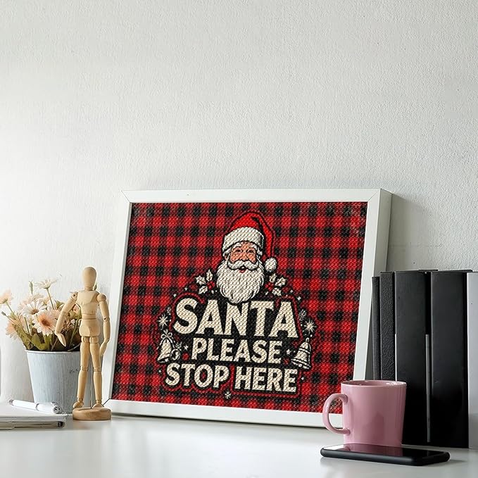 AIVKIEJK Diamond Painting Kits for Adults - Christmas Santa Please Stop Here Painting DIY 5D Full Drill Diamond Dots Paintings with Diamonds Gem Art and Crafts Home Decor 12"x16"