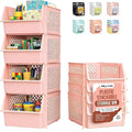 TidyFriend Stackable Storage Bins for Pantry, 4 Pack Stackable Bins For Organizing Food, Kitchen, and Bathroom Essentials (Cream)