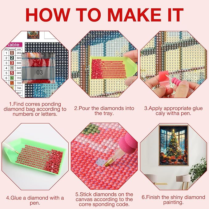 MEIYUDA Christmas Tree Diamond Painting Kits for Adults, 5D Window Tree Diamond Art Kits for Beginners, DIY Gem Art Crystal Painting for Home Wall Decor and Present 12x16inch