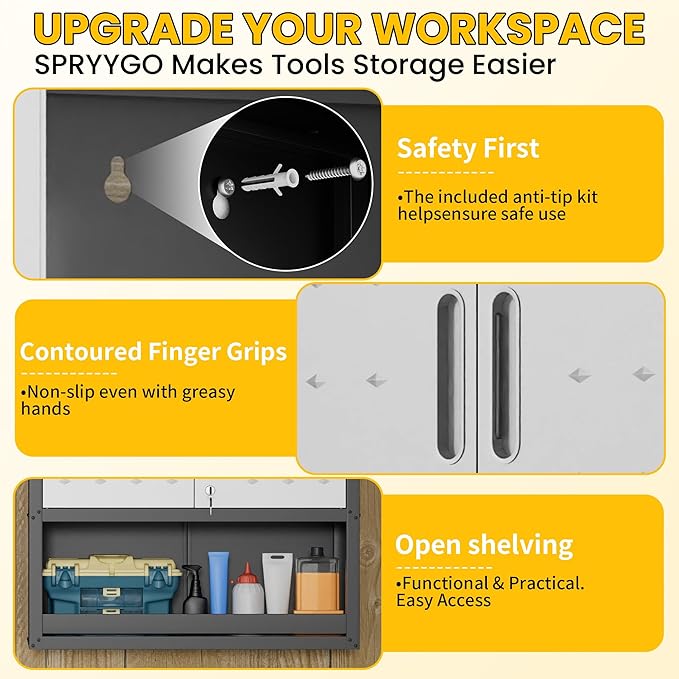 Garage Storage Cabinets Wall Mount, Locking Metal Wall Cabinets with Doors and Adjustable Shelves, Floating Hanging Storage Cabinet for Garage, Basement, Warehouse