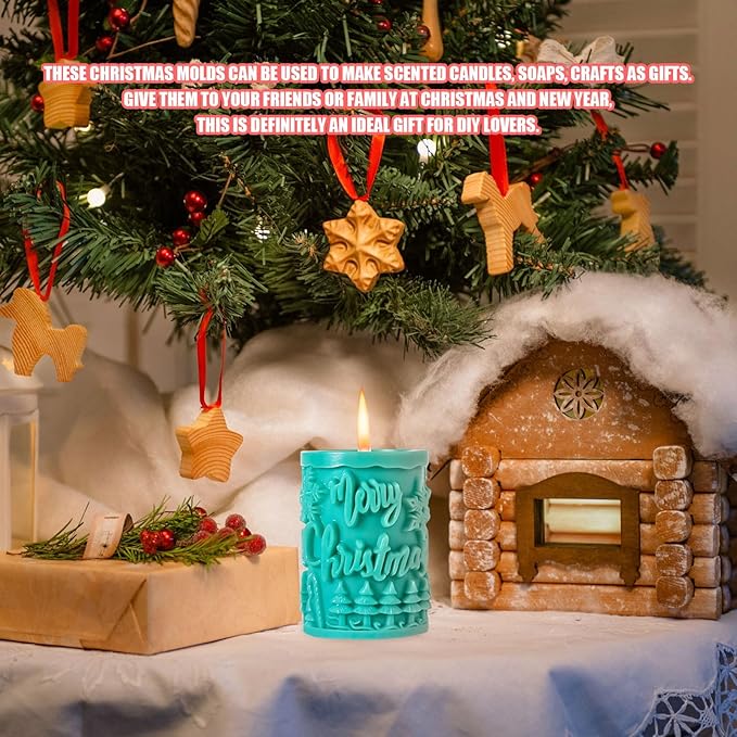 Elk Candle Moulds for Candle Making, Deer Pattern Pillar Candle Mold, Christmas Reindeer Silicone Mold for Soy Wax Candle, Aromatherapy Candle, Gypsum, Plaster, Home Decor (Merry Christmas Molds)