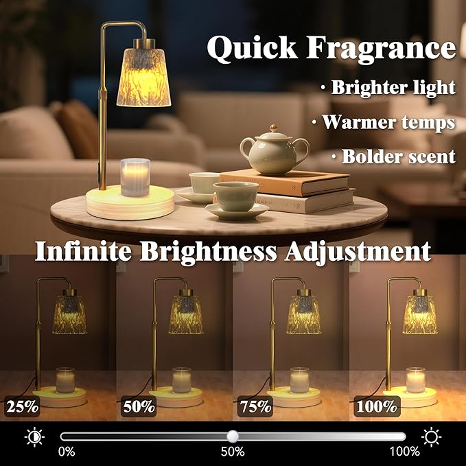 Gold Candle Warmer Lamp with Timer Dimmer, Adjustable Height, Electric Wax Melter for Scented Jar Candles, Home Room Decor, Gift for Women, Men, Friend, Birthday, Christmas, Thanksgiving, Mother's Day