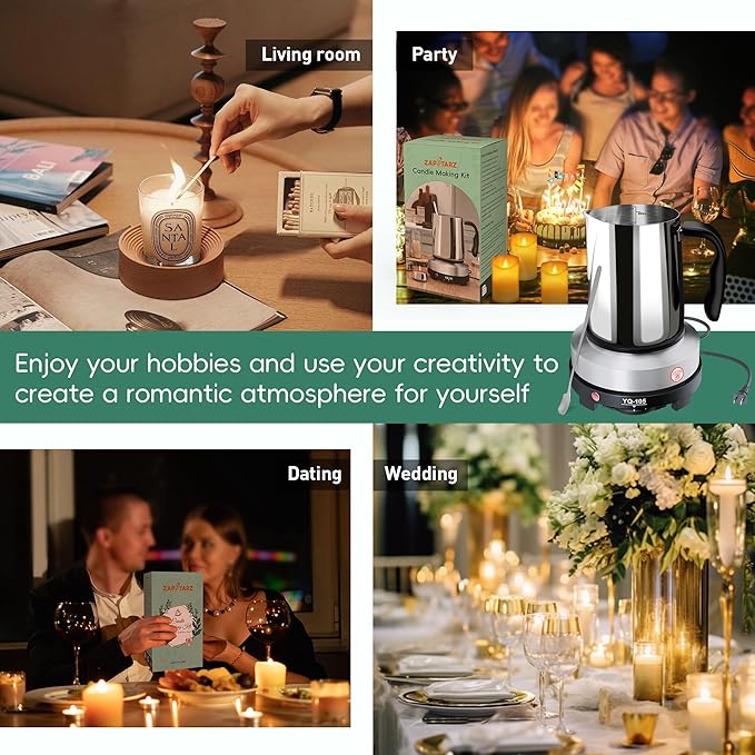 Zapstarz Candle Making Kit with Hot Plate, Candle Making Supplies for Adults Beginners, Wax Melting Pot with Stirring Spoon, Anti-Scalding Pad, Candle Wick, Centering Device, Wick Stickers