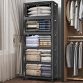 Extra Large Stackable Storage Bins with Lids & Wheels, Foldable Collapsible Closet Organizers Dark Storage Cabinet with Doors for Bedroom Dorm