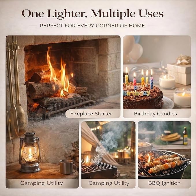 Castelar Candle Lighter, Electric Lighter Windproof Flameless with Safety Switch, USB Rechargeable Lighters for Candle, Grill, BBQ, Camping, Birthday & Stocking Stuffers (Rose Gold)