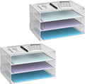 DALTACK 3 Tier Letter Tray Paper Organizer Mesh Metal Desk File Organizer for Home & Office, White 2 Pack