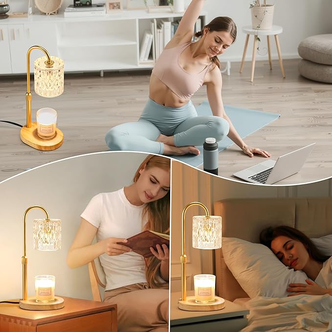Dreamholder Electric Candle Warmer Lamp with Timer & Dimmer, Adjustable Height Wax Melt Warmer for Jar Candles, Wood Base Candle Melter, Floral Home Decor Gifts for Women, Mom, Natural Wood