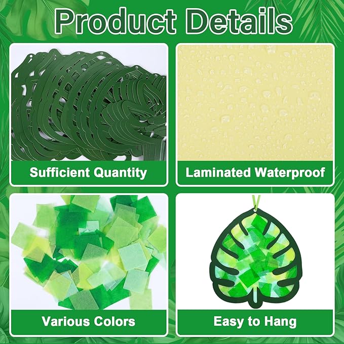 Qyeahkj 36 Set Palm Sunday Suncatchers Crafts for DIY Easter Palm Leaves Window Tissue Paper Crafts Kit Green Leaf Hanging Decor for Spring Home Activity Art Project Party Favor Gift