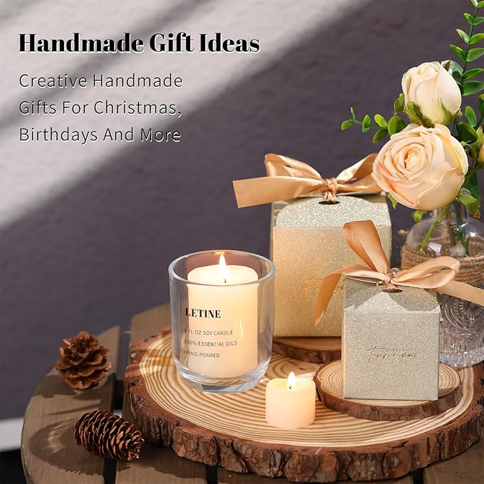 LETINE 8oz Glass Candle Jars with Lids - 12pcs Set for Candle Making, Versatile Storage of Herbs, Sugar Scrubs - Ideal Containers for DIY Gifts, Empty Candle Jars Kit with High Clarity & Durability
