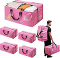 WORKPRO 4 Pack Extra Large Moving Bags with Zippers & Carrying Handles Backpack Straps, Heavy-Duty Storage Tote for Space Saving Moving Storage (Pink)