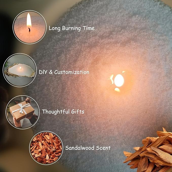 Scented Candle Sand - YUKCAXDLS 18oz Hearthside Sandalwood Pearled Candles with 30 Wicks - Warm Woody Scent - Refillable for Making Lasts up to 100+ Hours of Steady Burn Smokeless - White