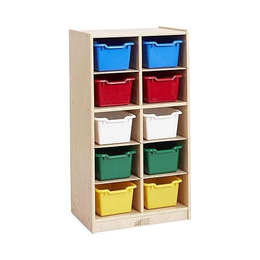 ECR4Kids 10 Cubby Tray Cabinet with Scoop Front Storage Bins, 5x2, Classroom Furniture, Assorted