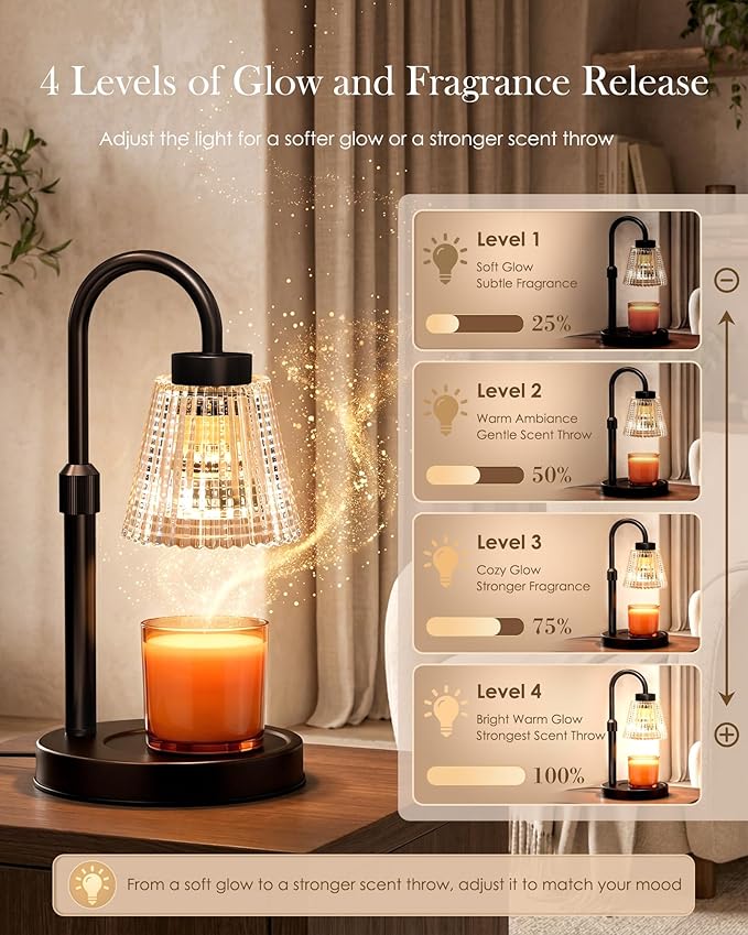 Girece Candle Warmer Lamp with Timer and Dimmer, Adjustable Height Electric Candle Warmer for Jar Candles, 2 Bulbs, Modern Home Decor Birthday Gifts for Women, Housewarming Gifts New Home