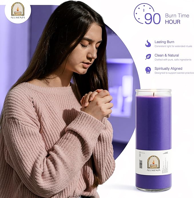 Bulk 6 Pack Purple 7 Day Candles in Glass Jar – Paraffin Wax, Clean Burning Unscented | Large & Tall Devotional Prayer Pillar Candles for Home, Memorial, Spells, Long Lasting