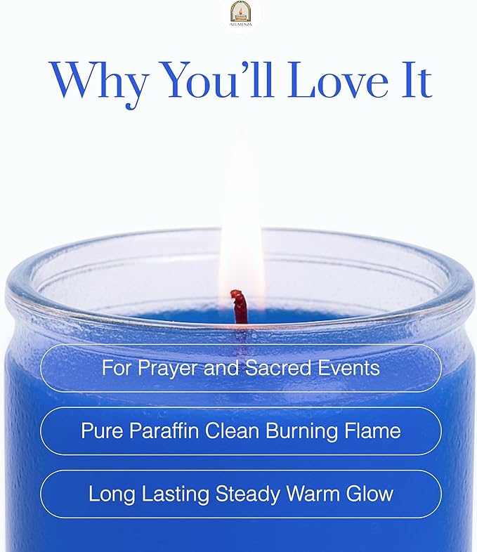 3 Pack Blue 7 Day Candles in Glass Jar – Paraffin Wax, Clean Burning Unscented | Large & Tall Devotional Prayer Pillar Candles for Home, Memorial, Spells, Long Lasting