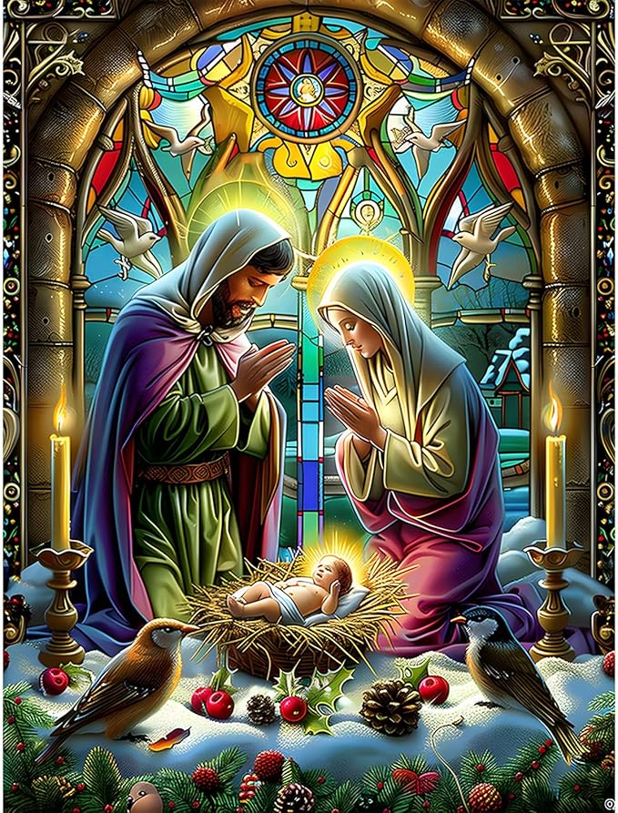 DOMROM Christmas Diamond Painting Kits, Jesus Born 5D Diamond Art Kits,Gem Art Painting with Diamonds Dots, Arts and Crafts for Beginners Adult Wall Decor 12 x 16inch
