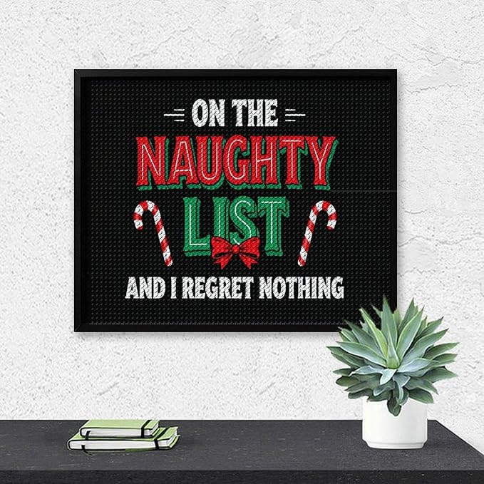 AIVKIEJK Diamond Painting Kits for Adults - On The List of Naughty and I Regret Nothing Christmas Painting DIY 5D Full Drill Diamond Dots Paintings with Diamonds Gem Art and Crafts Home Decor 16"x20"
