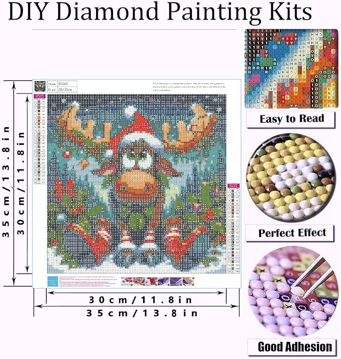 Mrnsiet Christmas Elk Diamond Painting Kits for Adults, 5D Elk Diamond Art Kits for Beginners, DIY Full Round Drill Christmas Painting Crafts Arts Kit Gift for Home Wall Decor 14x14 Inch