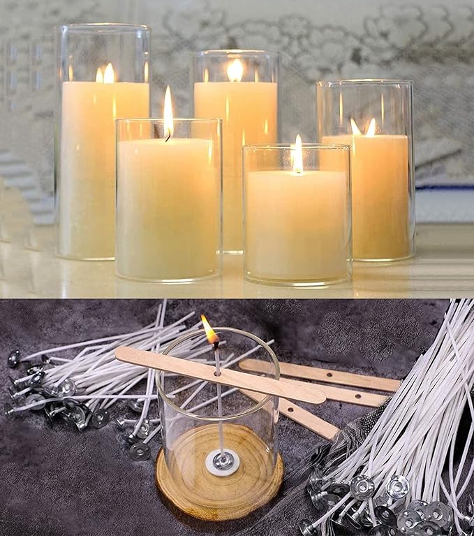 200 ft Braided Candle Wicks 100% Cotton 15 PLY for Candle Pillars in 1 1/4" Dia, for Paraffin Wax Soy Beeswax Candle Making, Sold Separately 200 PCS Candle Wick Sustainer Tabs Metal 14mm