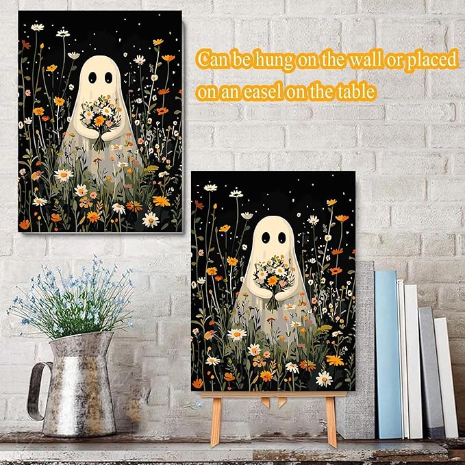 Meothan Framed Paint by Numbers Kits for Adults, Halloween Paint by Number for Adults Beginners, Paint by Numbers Kits on Canvas with Framed and Easel for Home Wall Decor 11.8x15.7inch (Ghost)