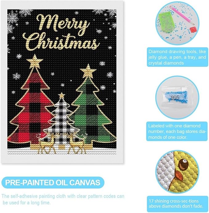 AIVKIEJK Diamond Painting Kits for Adults - Merry Christmas Tree Holiday Painting DIY 5D Full Drill Diamond Dots Paintings with Diamonds Gem Art and Crafts Home Decor 12"x16"