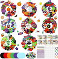 Hollowfly 48 Sets Halloween Wreath Craft Kits for Kids Foam Halloween Wreath Signs Craft Pumpkins Owl Ghost Witch Bats Monster Ornament Decorations Stickers for Art Favors Trick-or-treaters Door Decor