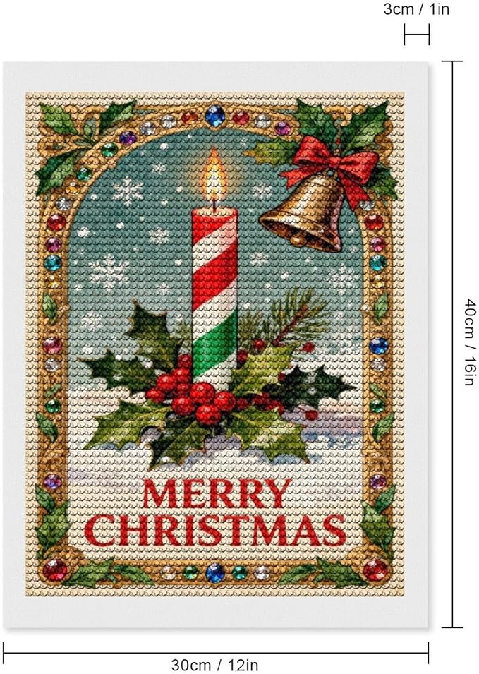 AIVKIEJK Diamond Painting Kits for Adults - Merry Christmas Candle & Holly Accents Painting DIY 5D Full Drill Diamond Dots Paintings with Diamonds Gem Art and Crafts Home Decor 12"x16"