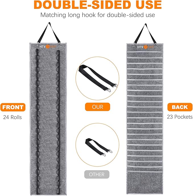 HTVRONT Vinyl Roll Holder With 47 Compartments, Vinyl Roll Storage Organizer Double-sided Organizers Wall Mount for Home Craft Closet, Craft HTV Storage Idea, Gift Wrap Organizer(Grey)