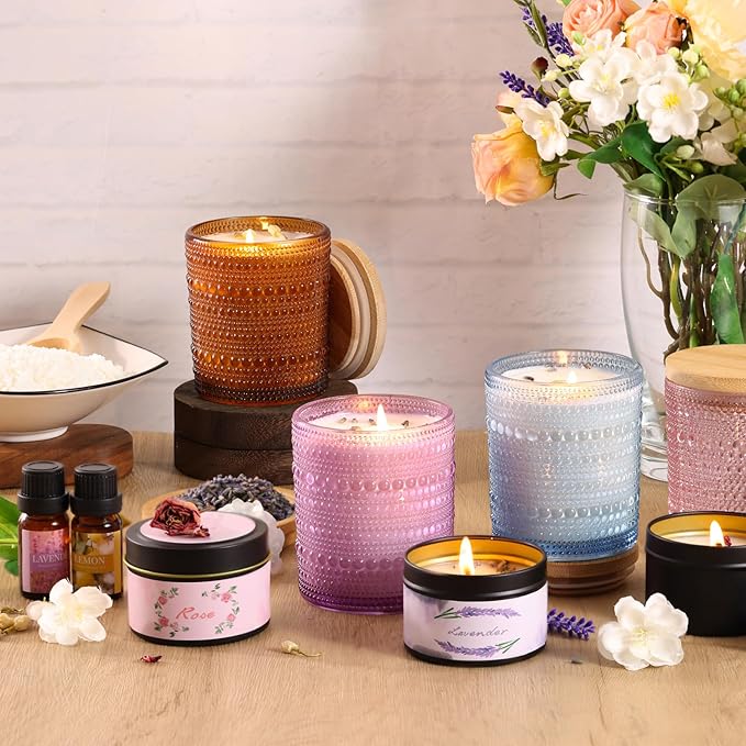 DARJEN Candle Making Kits for Adults - Candle Making Supplies with 4 Candle Jars(Amber, Pink, Blue, Purple), Candle Tins, Soy Wax, Scents, Dried Flower & More, DIY Starter Candle Making Kit Home Decor